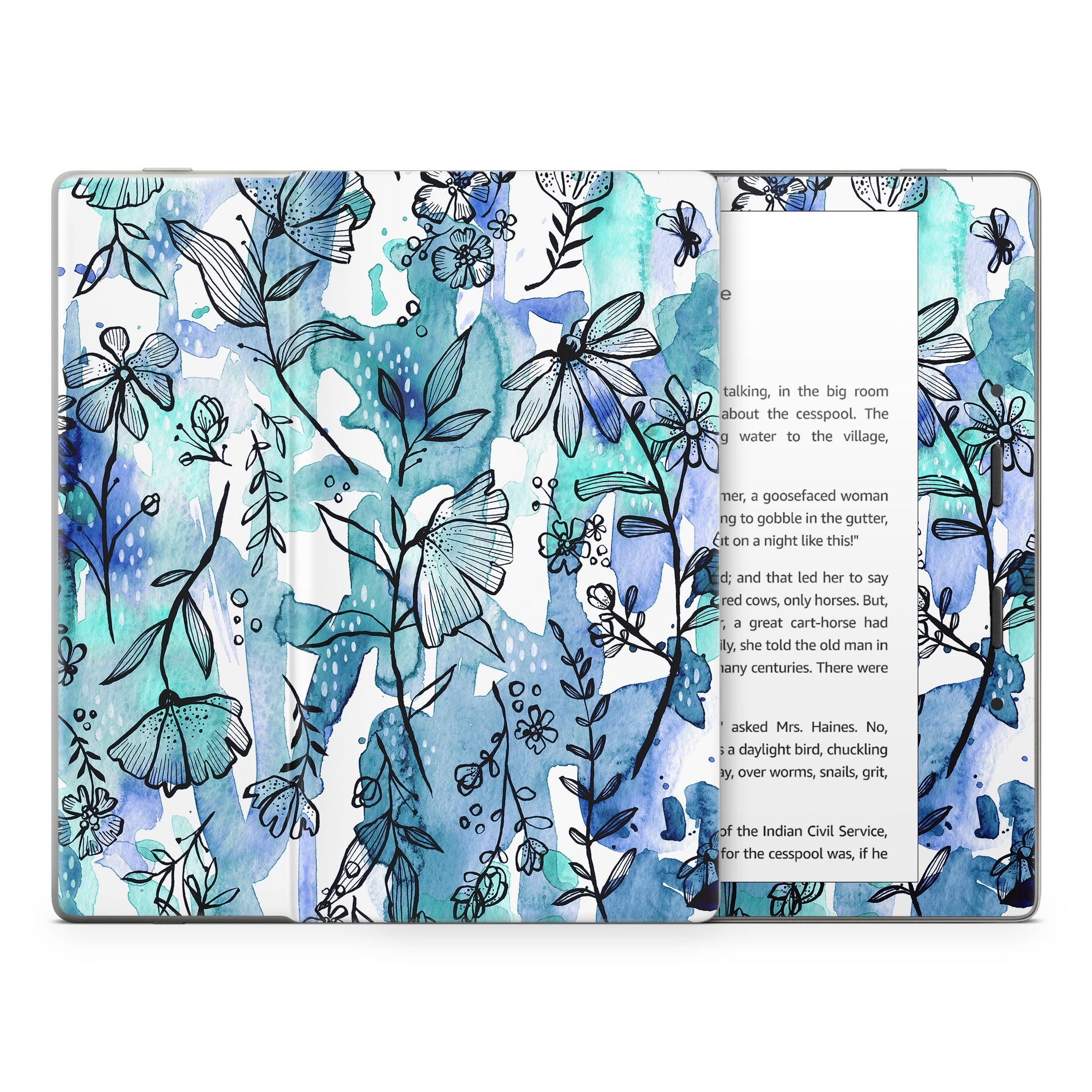 Blue Ink Floral - Amazon Kindle Skin