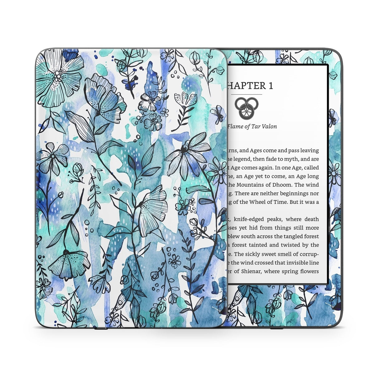 Blue Ink Floral - Amazon Kindle Skin
