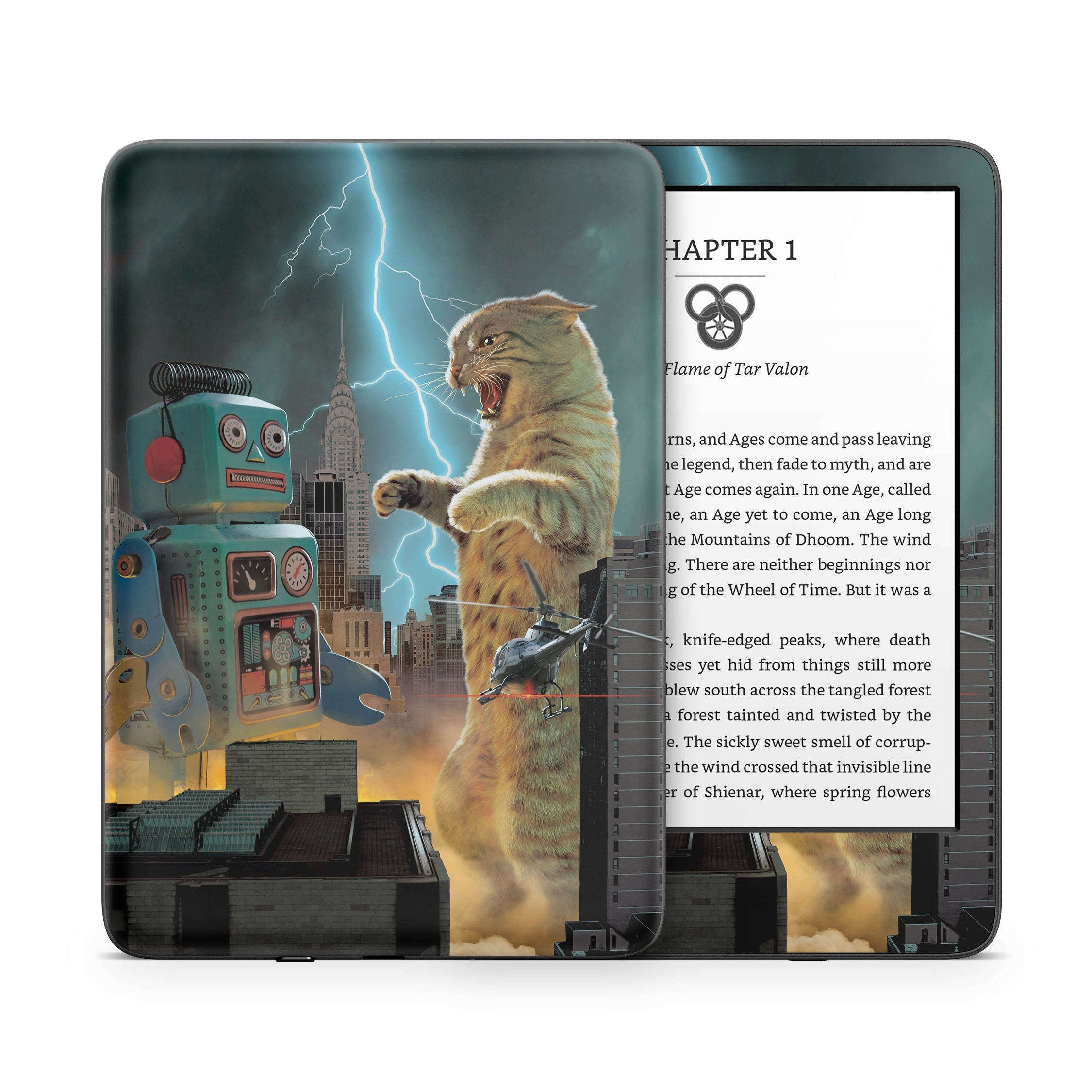 Catzilla Vs Robot - Amazon Kindle Skin