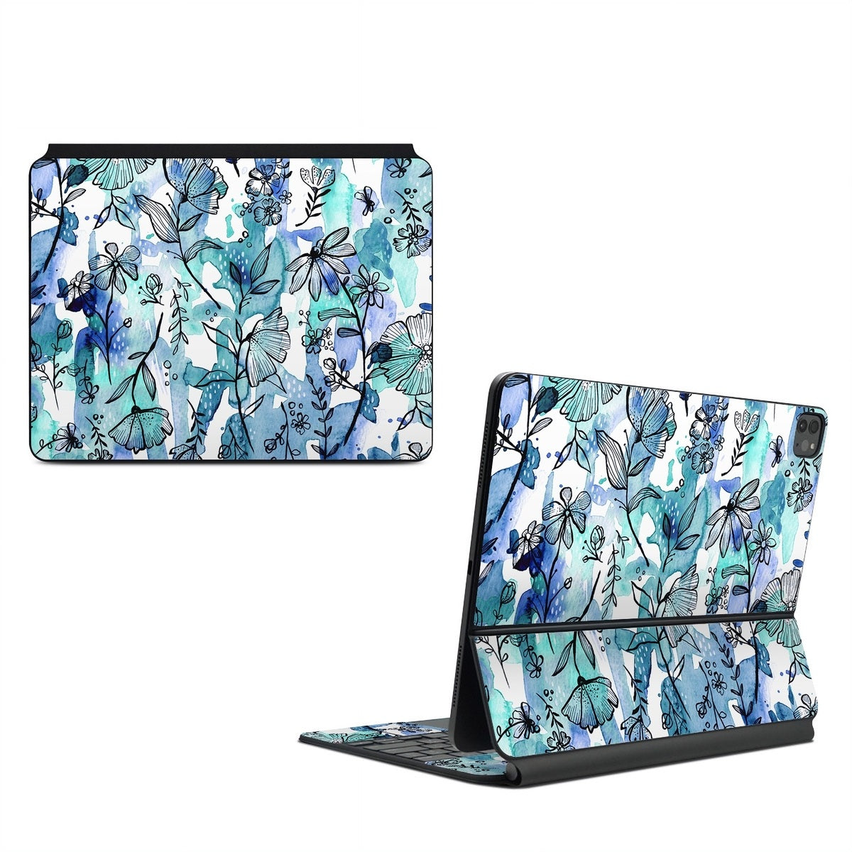 Blue Ink Floral - Apple Magic Keyboard for iPad Skin
