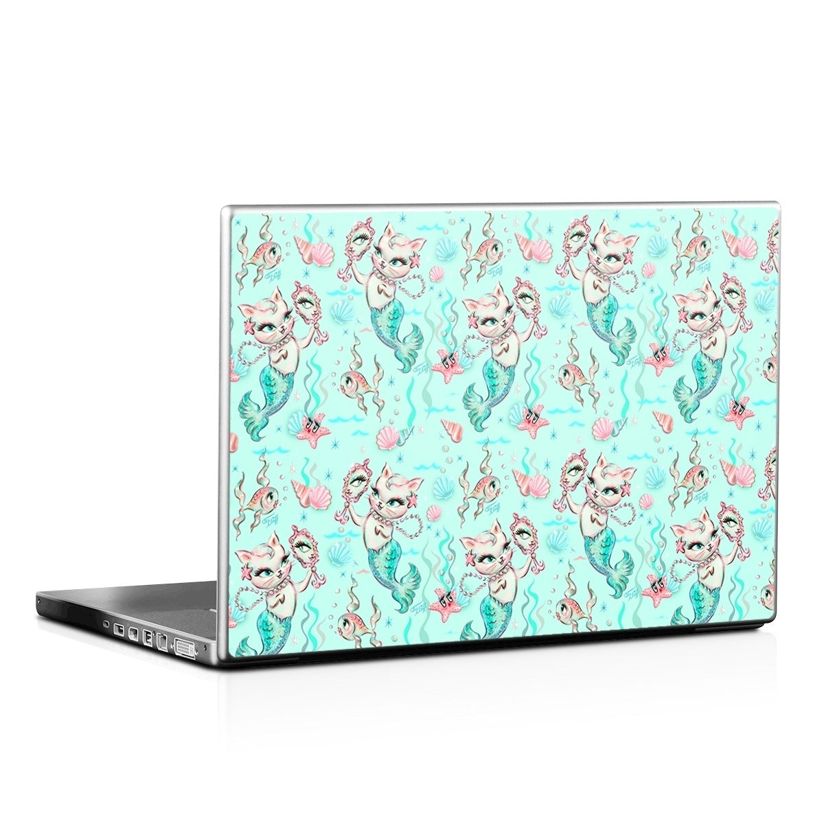 Merkittens with Pearls Aqua - Laptop Lid Skin