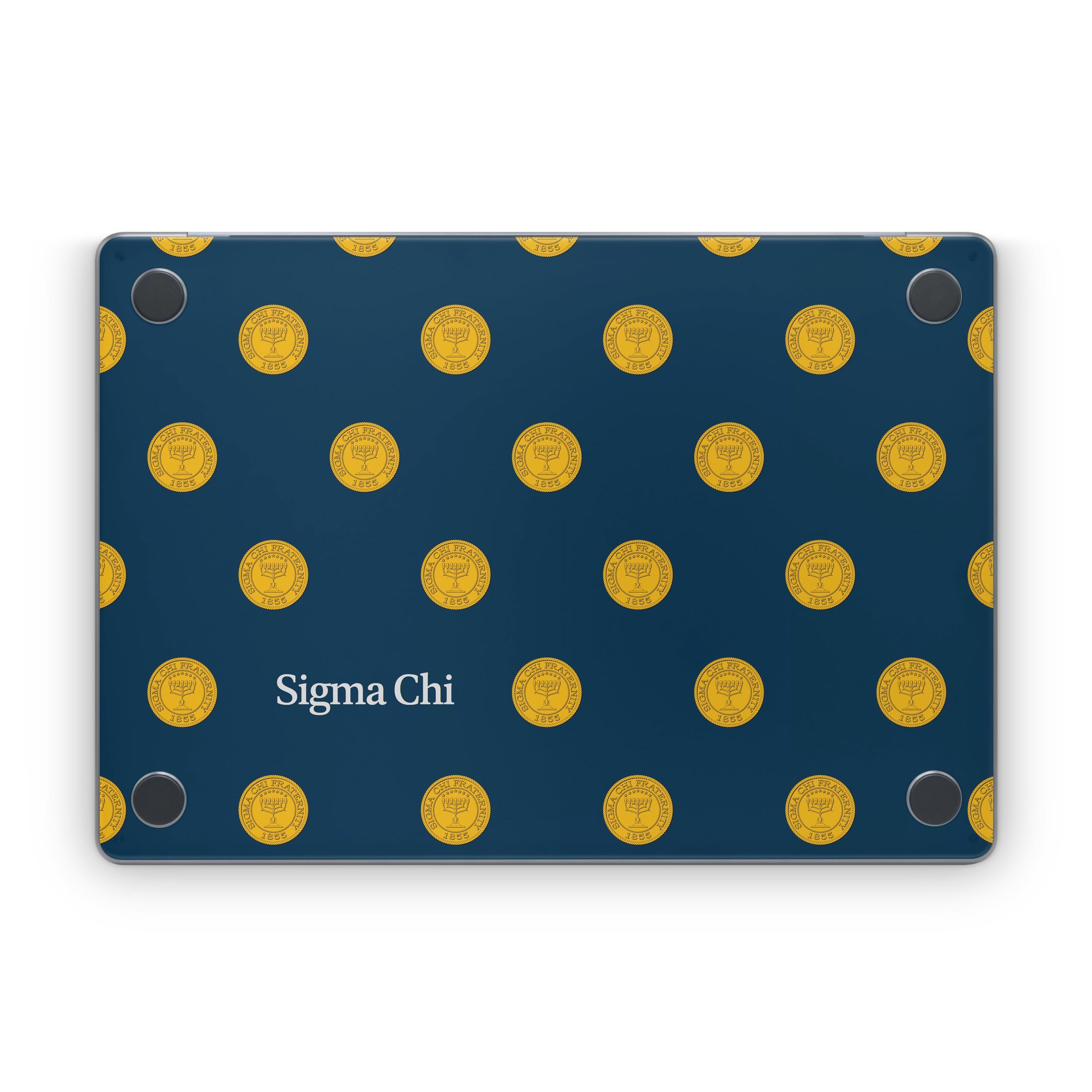 Sigma Chi Seal Pattern with Wordmark Navy - Apple MacBook Skin