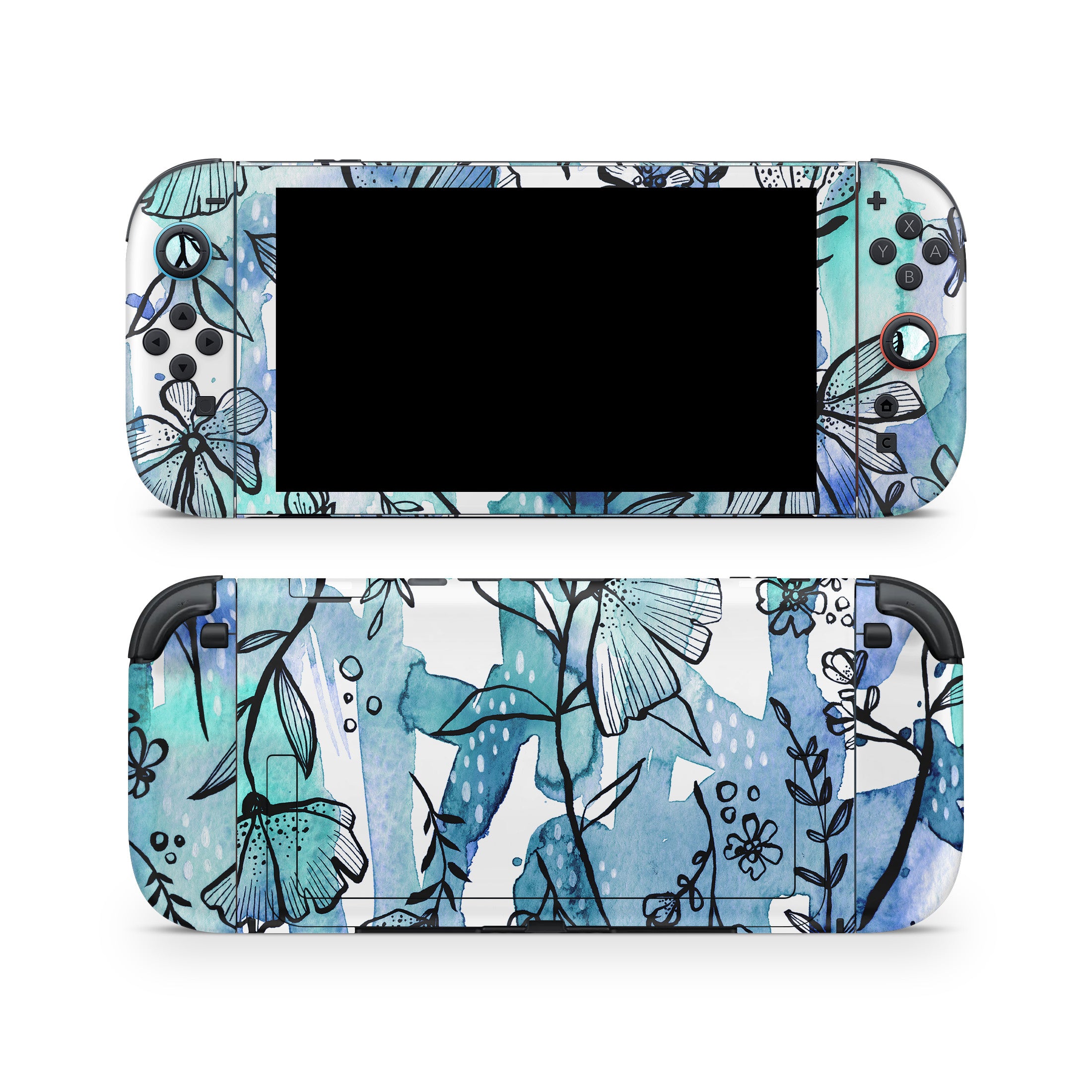 Blue Ink Floral - Nintendo Switch 2 Skin