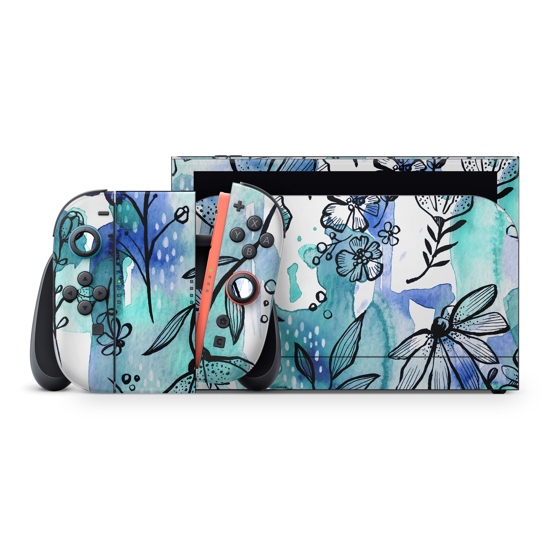 Blue Ink Floral - Nintendo Switch 2 Skin