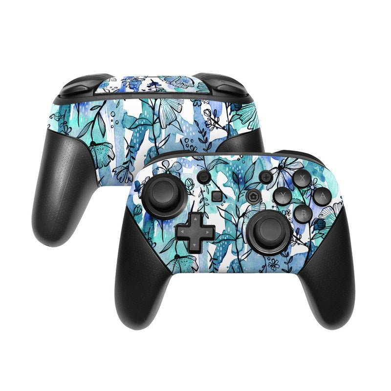 Blue Ink Floral - Nintendo Switch Pro Controller Skin