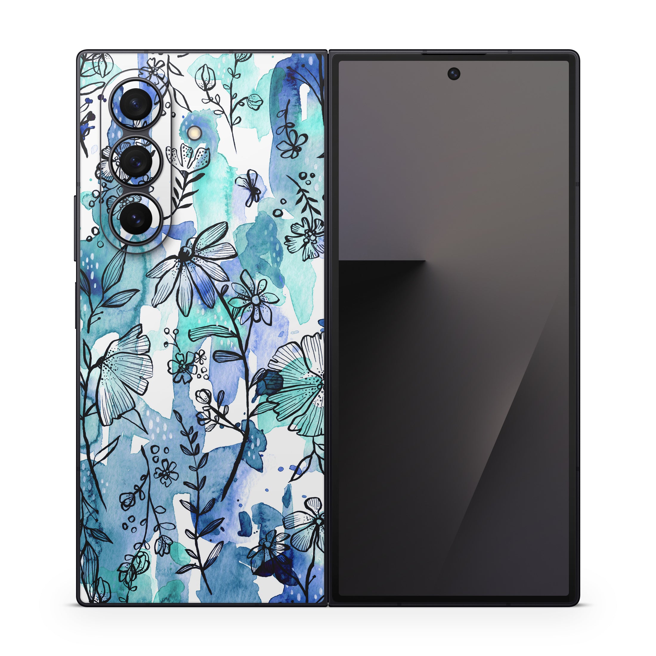 Blue Ink Floral - Samsung Galaxy Z Fold7 Skin