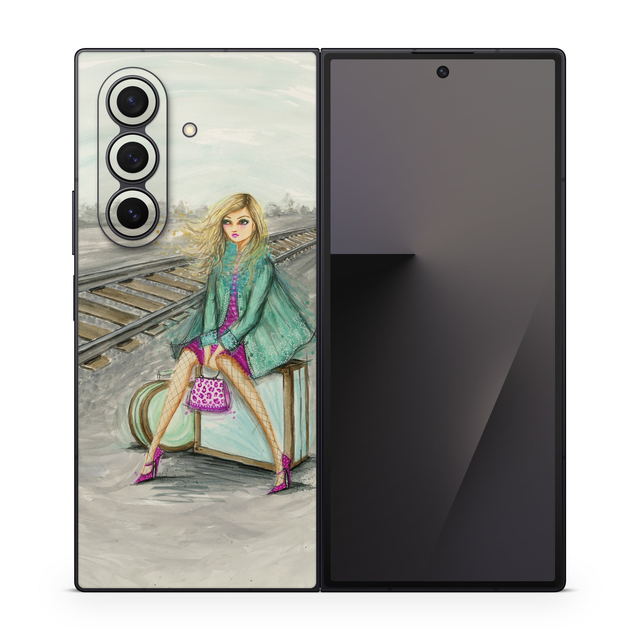 Lulu Waiting by the Train Tracks - Samsung Galaxy Z Fold7 Skin