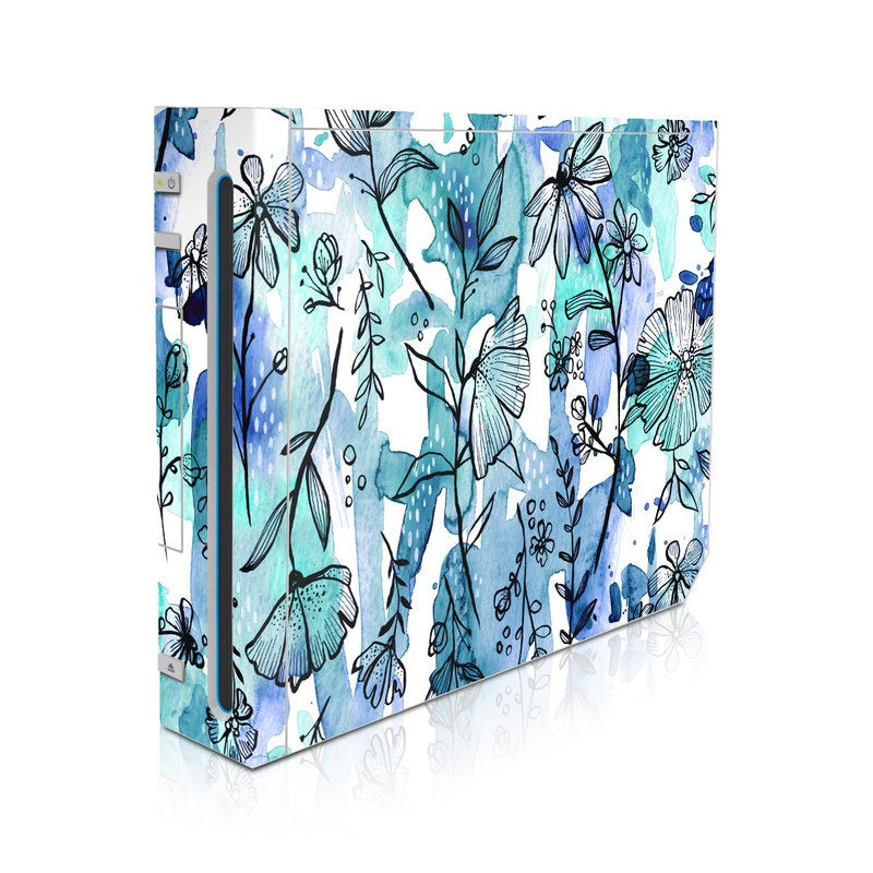 Blue Ink Floral - Nintendo Wii Skin