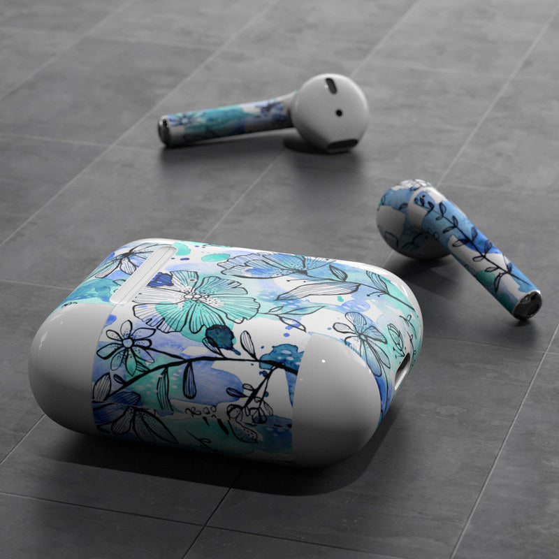 Blue Ink Floral - Apple AirPods Skin