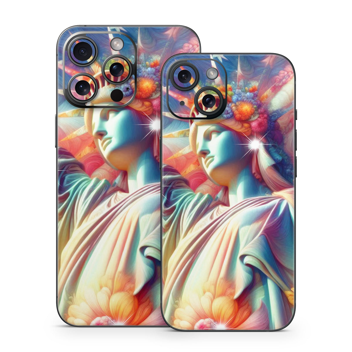 Lady Liberty and Flowers - Apple iPhone 15 Skin