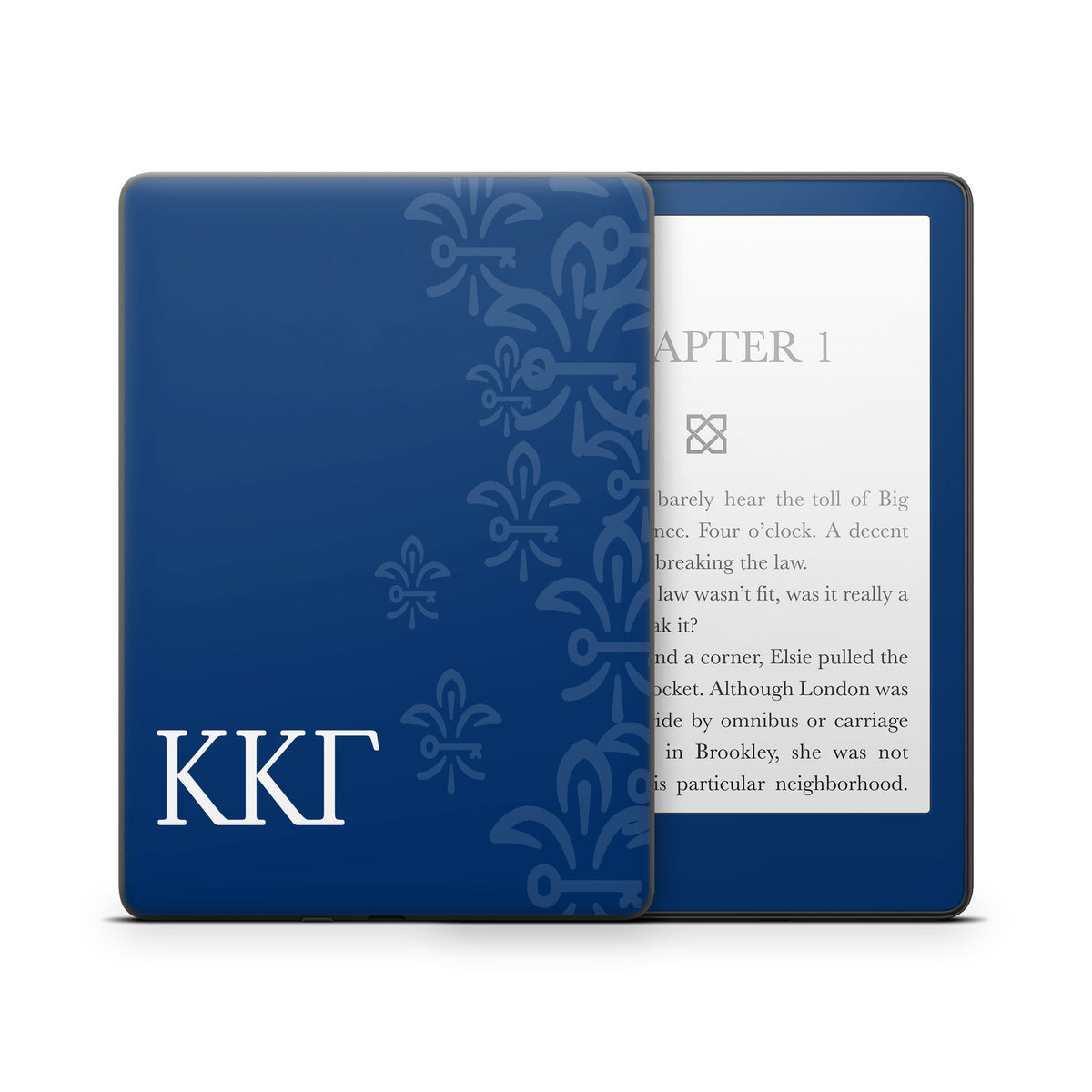 Kappa Kappa Gamma Letters and Fleur De Key Gamma Blue - Amazon Kindle Skin
