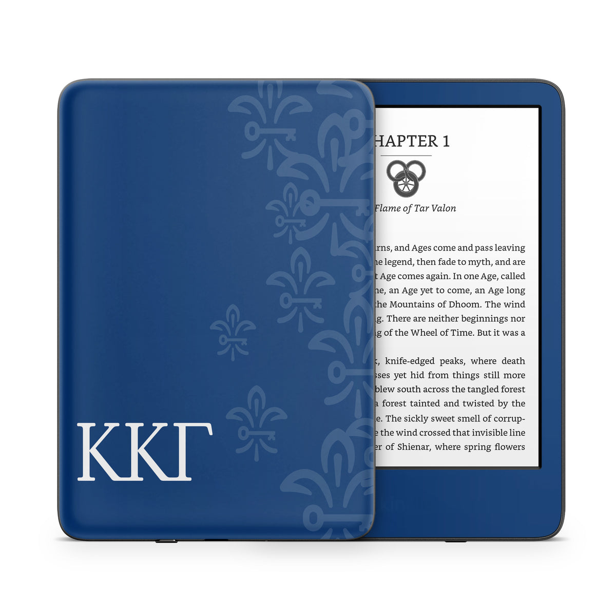 Kappa Kappa Gamma Letters and Fleur De Key Gamma Blue - Amazon Kindle Skin