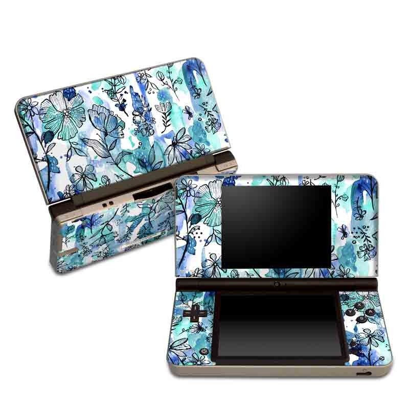 Blue Ink Floral - Nintendo DSi XL Skin