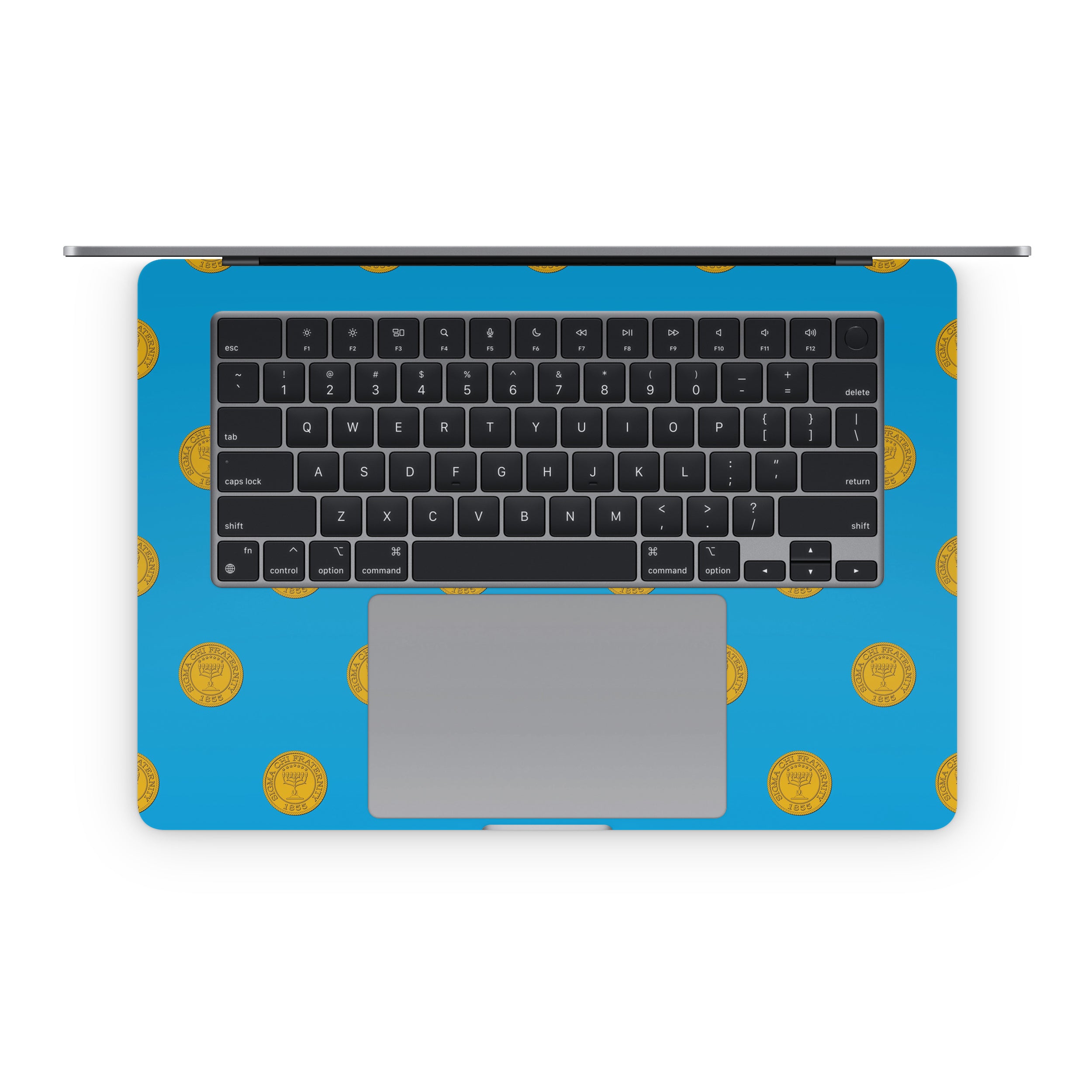 Sigma Chi Seal Pattern with Wordmark Blue - Apple MacBook Skin