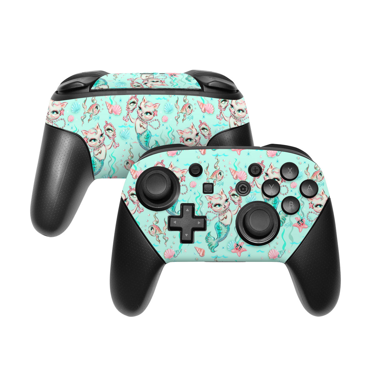 Merkittens with Pearls Aqua - Nintendo Switch Pro Controller Skin