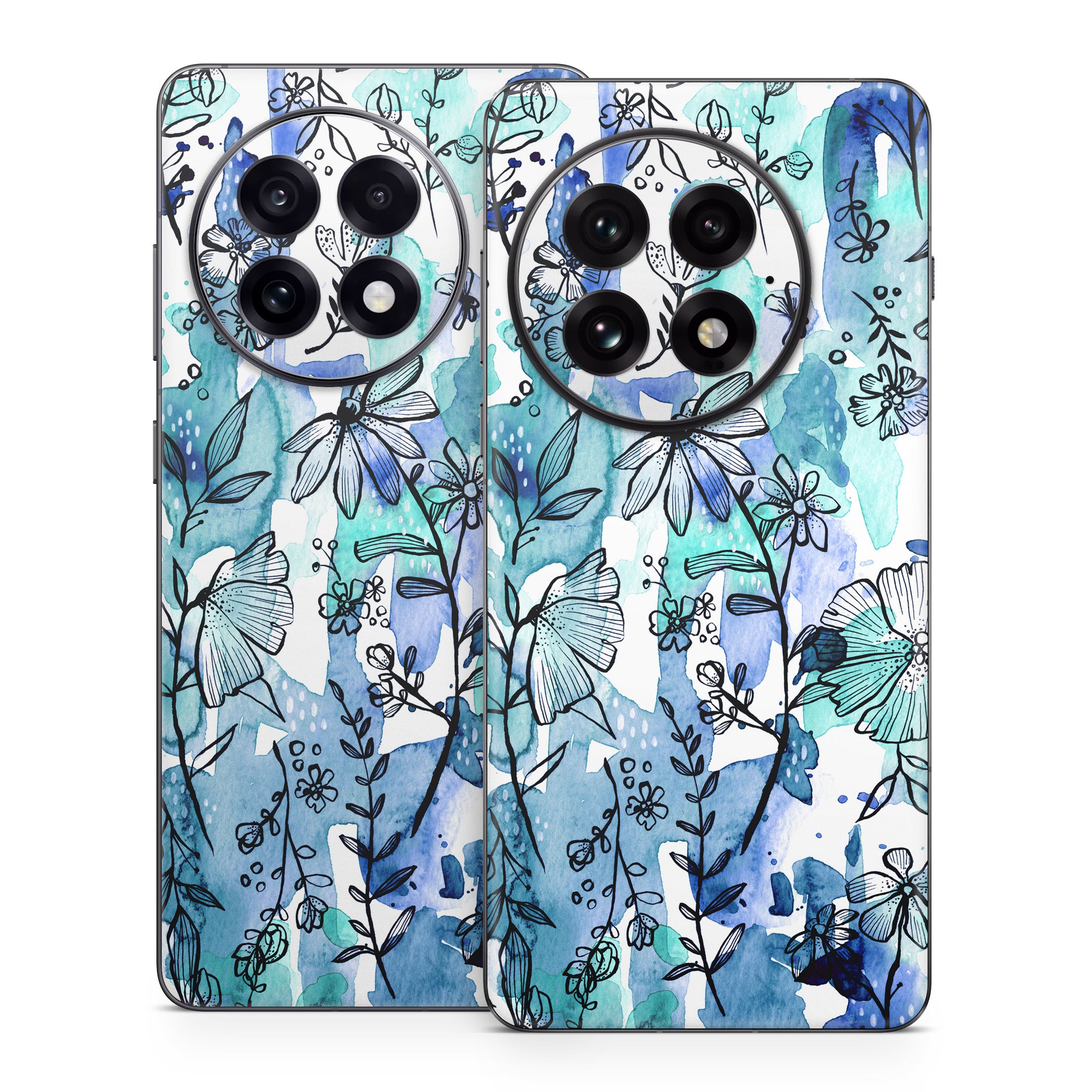 Blue Ink Floral - OnePlus 13 Skin