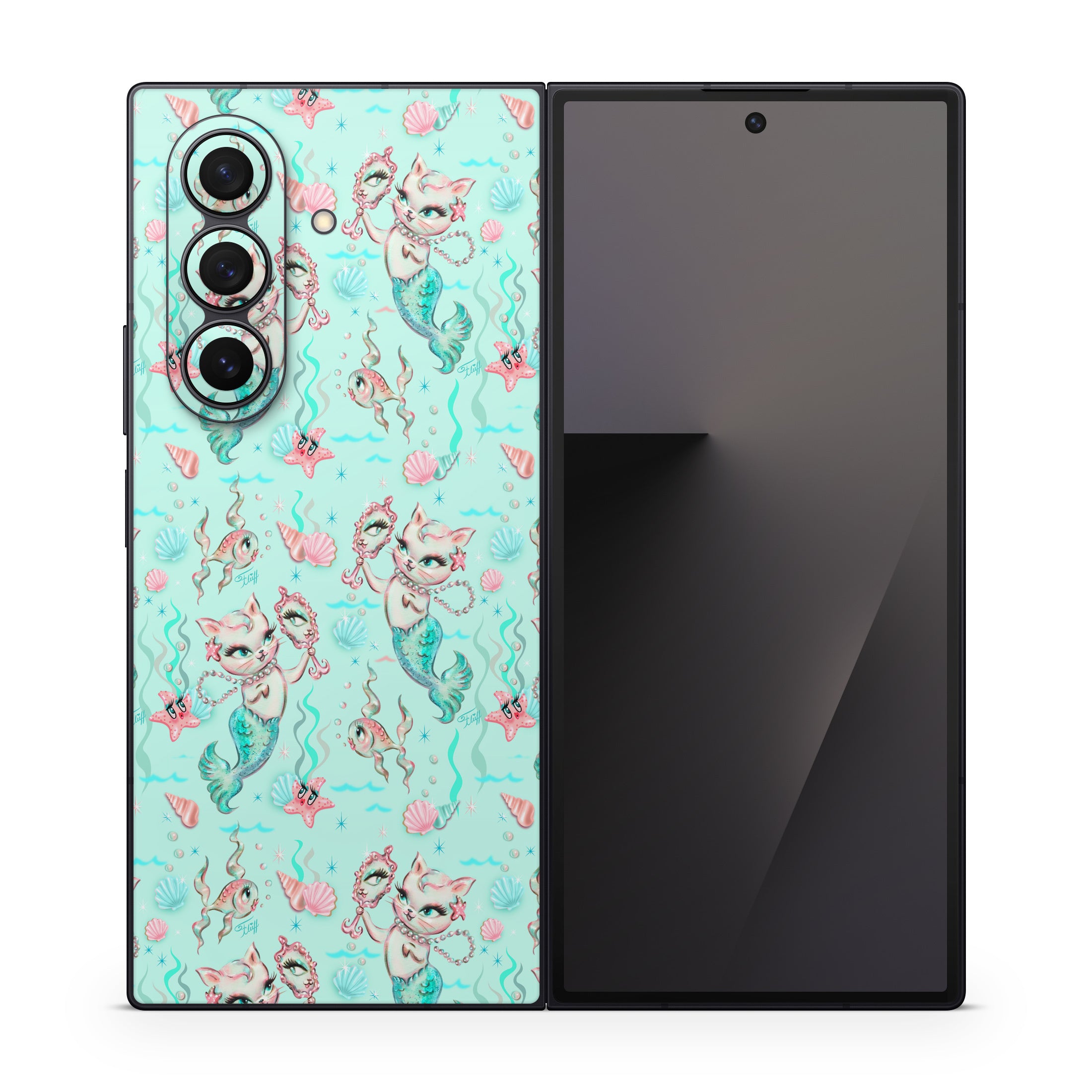 Merkittens with Pearls Aqua - Samsung Galaxy Z Fold7 Skin