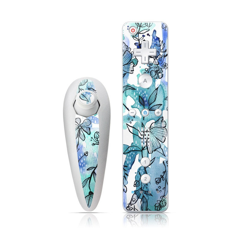 Blue Ink Floral - Nintendo Wii Nunchuk Skin