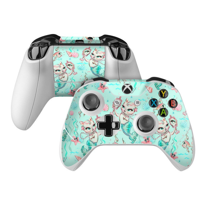 Merkittens with Pearls Aqua - Microsoft Xbox One Controller Skin